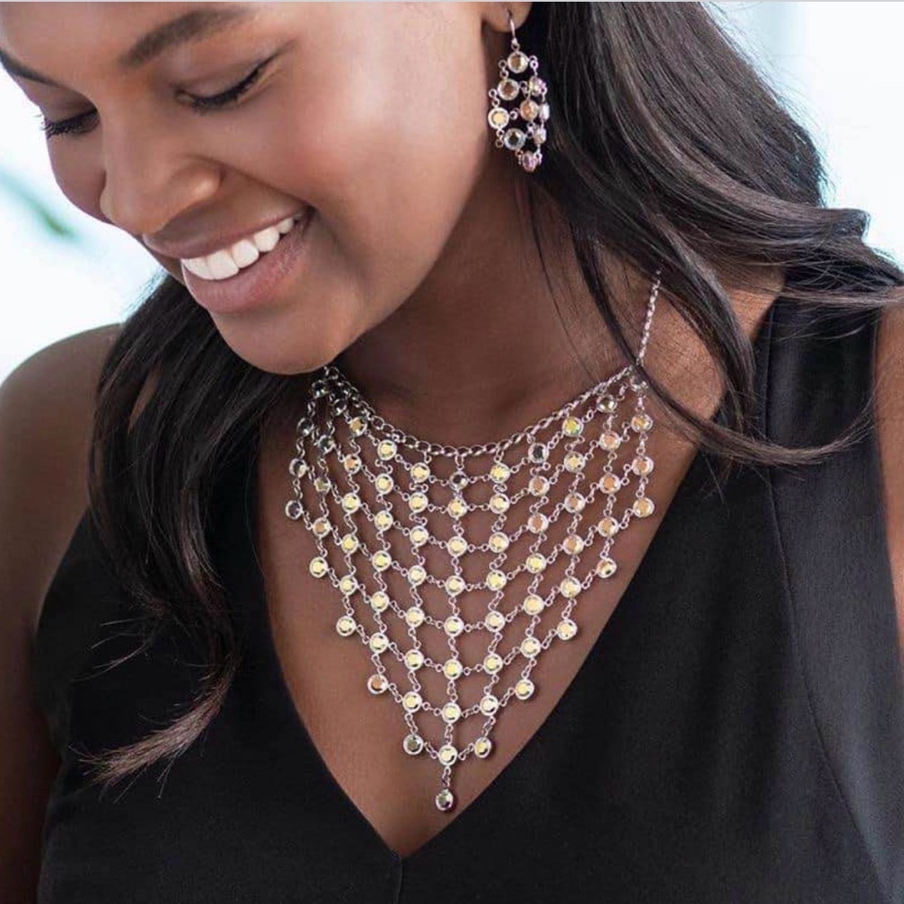 Touchstone Crystal by Swarovski bib Chanelle earrings aurore boreale BNIB - Picture 6 of 7